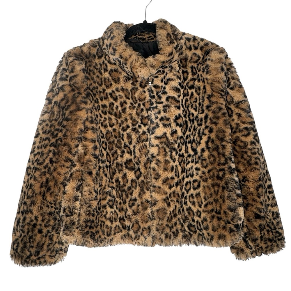 Zara TRF Y2k Leopard Faux Fur Bomber Jacket M Going Out Indie Sleaze Zip Crop
